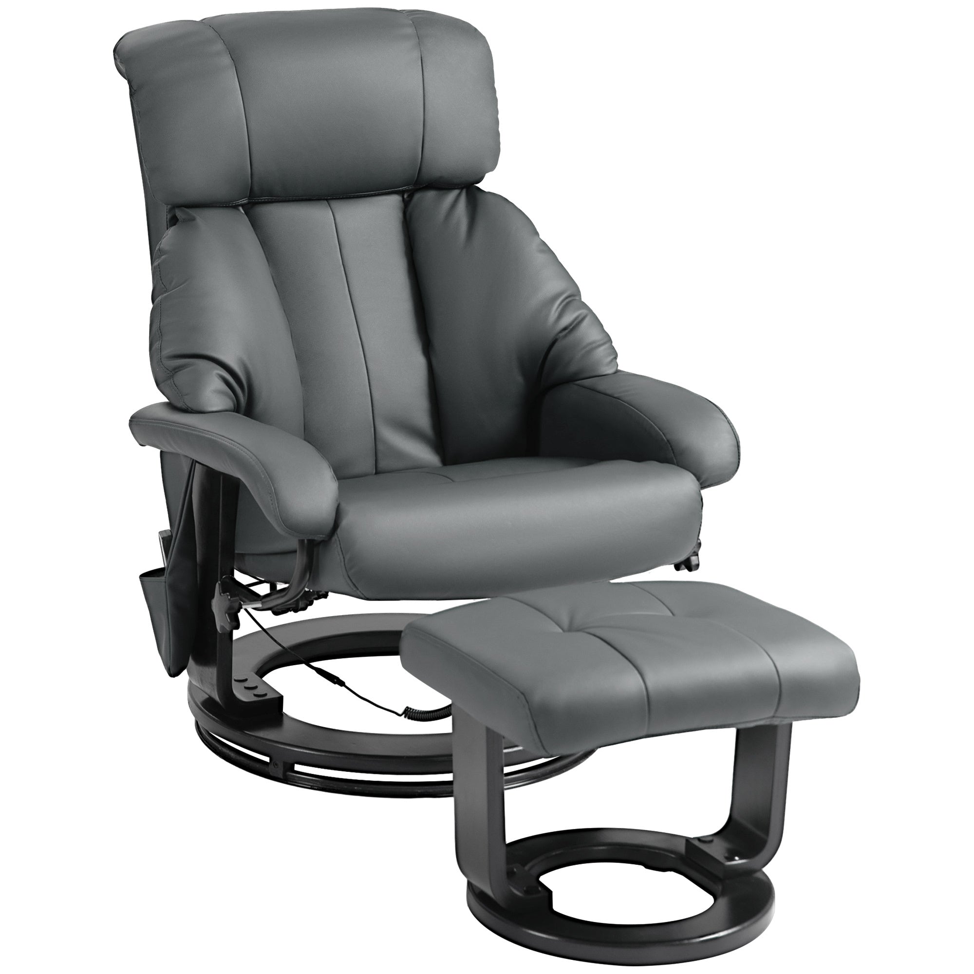 HOMCOM Massage Recliner Chair with Footstool, 360° Swivel Recliner, Gray