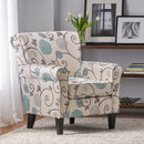 Upholstered Chair With Floral Pattern Design And Solid Wood Legs - Multi Color