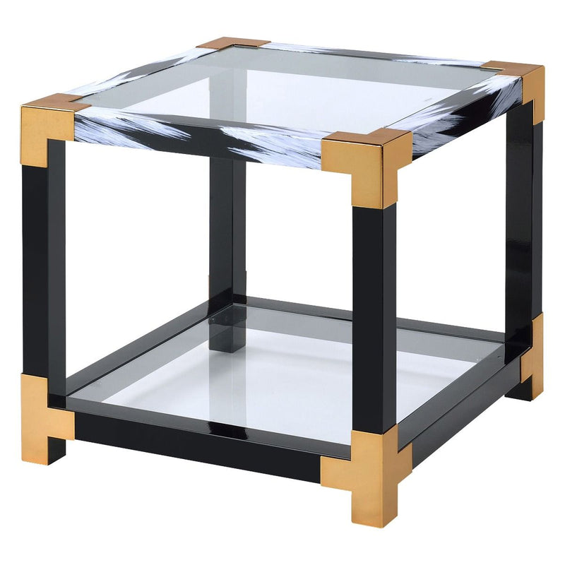 Lafty - End Table - Clear Glass & White Brushed