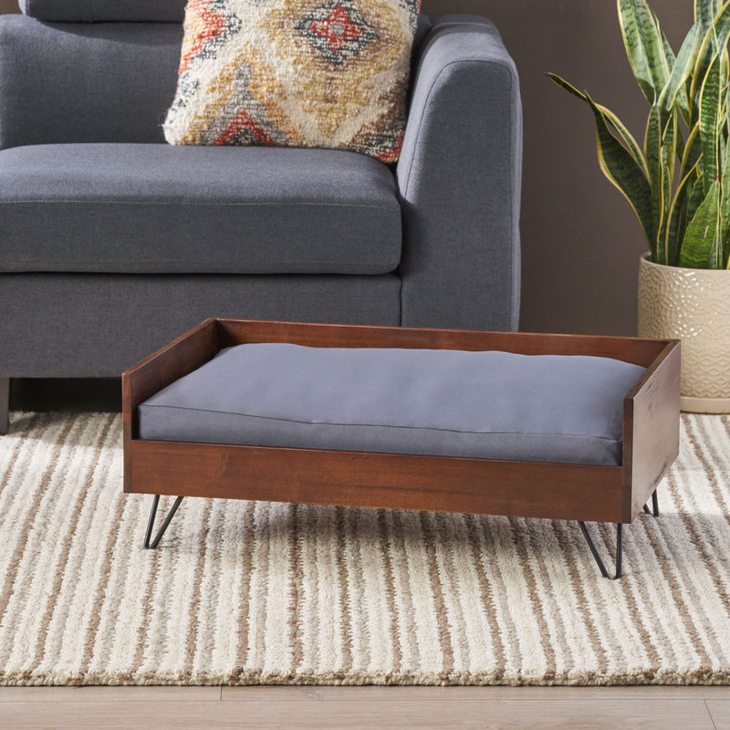 Dog Bed With Sleek Hairpin Legs - Reclaimed Oak / Iron