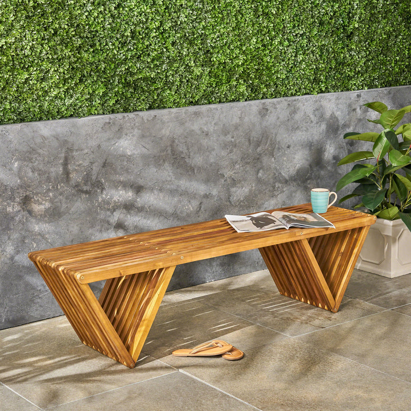 Gloaming - Outdoor Bench With Slat Design And Triangular Base