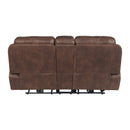 Atlantis - Power Motion Loveseat With Power Motion Head Recliner & Console - Heritage Brown