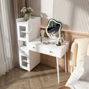 Vanity Dressing Table With LED Mirror & Storage Makeup Desk With 3 Drawers, 2 Open Shelves & 4 Hidden Cabinets - White