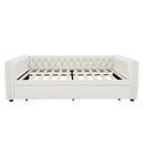Full Size Daybed, Upholstered Tufted Sofa Bed with Trundle, Daybed with Button & Copper Nail on Square Arms, Full Daybed with Twin Trundle, White