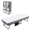 Foldable Metal Frame Bed For Guest With Memory Foam Mattress On Wheels, Saving Space Rollaway Bed