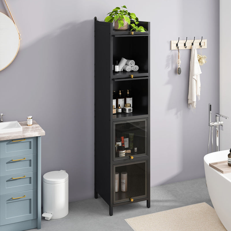 Glass Door Cabinet With Tier Storage