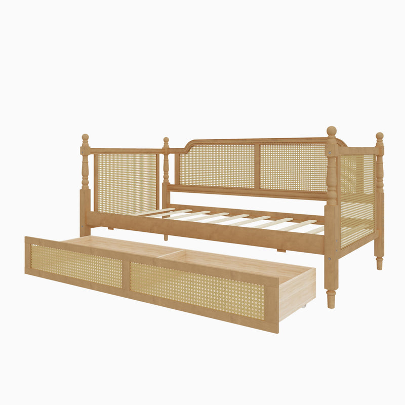 Traditional Style Rattan Daybed, No Box Spring Needed