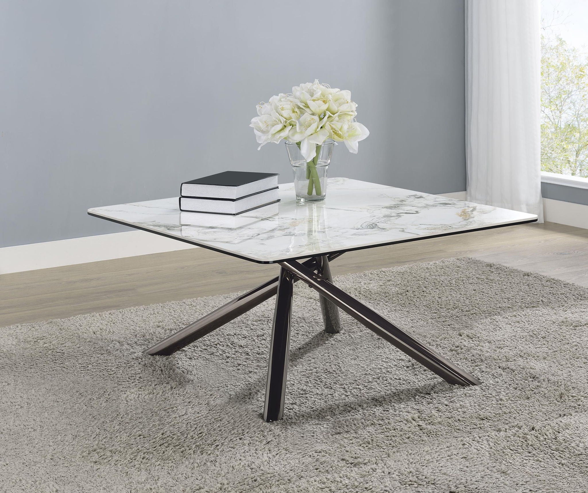 Carvell Square Sintered Stone Top Coffee Table Mirage White - Atlantic Fine Furniture Melbourne FL
