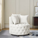 Modern Upholstered Swivel Chair With Button Tufted Design And Movable Wheels