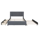 Upholstered Platform Bed With Drawers, Classic Headboard Design