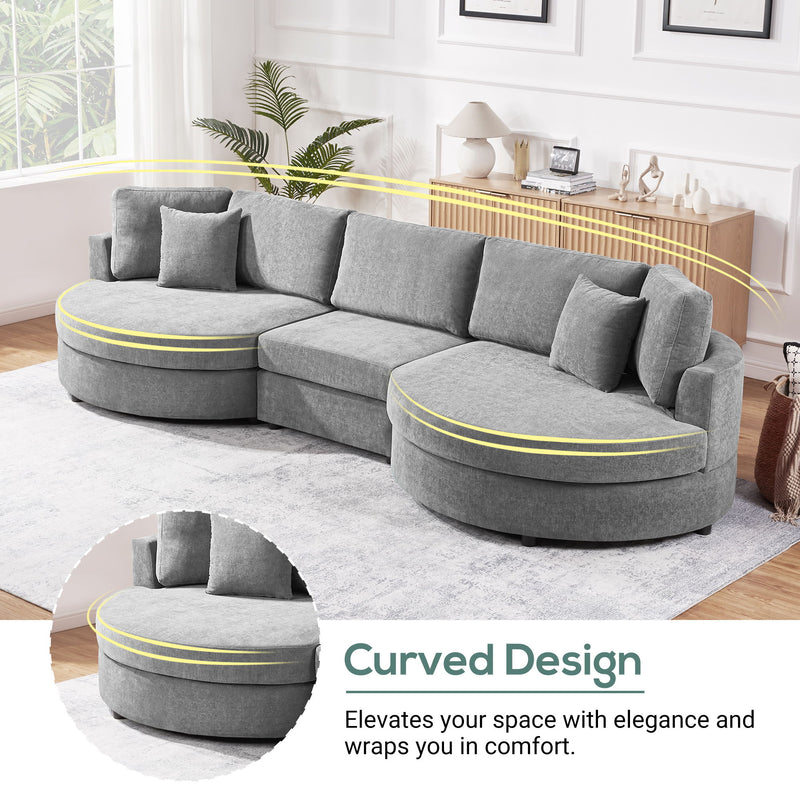 Modern 3 Seater Upholstered Sofa With Curved Design