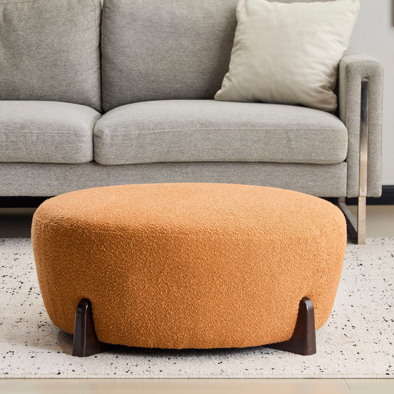 Modish - Round Ottoman - Natural Wood / Pumpkin Orange