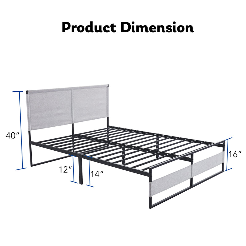 V4 Metal Bed Frame 14 Inch Queen Size with Headboard and Footboard, Mattress Platform with 12 Inch Storage Space