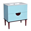 Bathroom Vanity Cabinet With Ceramic Sink Combo Set, Frame Modern Bathroom Storage Cabinet With 2 Drawers - Blue
