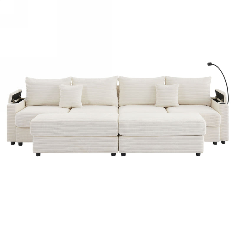 Modern Style Loveseat Sofa Sectional Sofa Couch With Storage Space, A Movable Ottoman, Two USB Ports, Two Cup Holders, A Phone Holder For Living Room