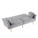 Velvet Tufted Sofa Couch With 2 Pillows And Nailhead Trim