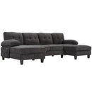 U-Shaped Sectional Sofa 103.5" Black Chenille Fabric Couch With Dual Chaise Lounges, Storage Pockets, Armrest Pillows