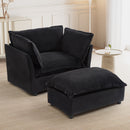 Modern Cozy Upholstered Armchair Sofa With Movable Ottoman