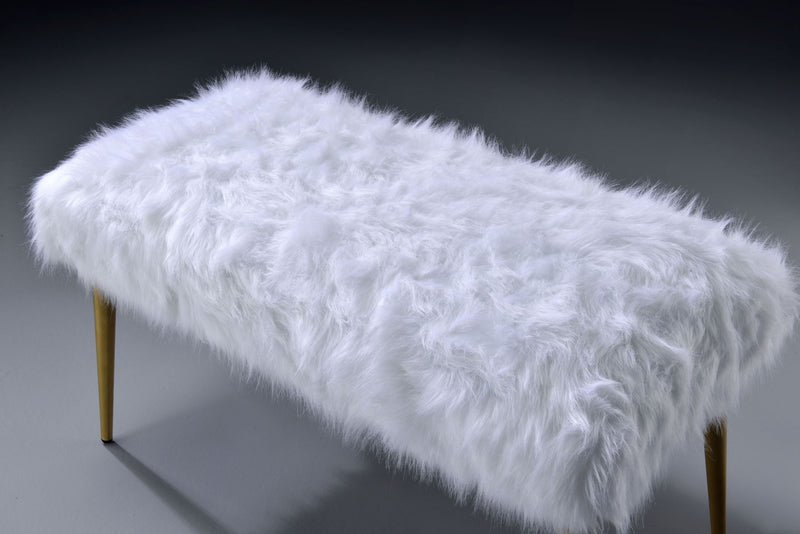 Bagley II - Faux Fur Bench - White / Gold