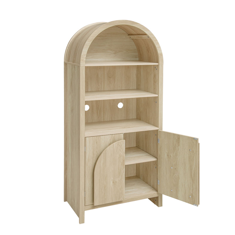 Arched Kitchen Pantry, Modern Farmhouse Wood Kitchen Storage Cabinets, Arched Storage Display Cabinet With Adjustable Shelves, Versatile Cupboard For Kitchen, Dining Room - Natural