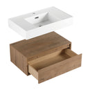 Modern Imitative Wall Mounted Bathroom Vanity With Resin Sink & 2 Side Cabinet, Soft Close Drawer - Imitative Oak
