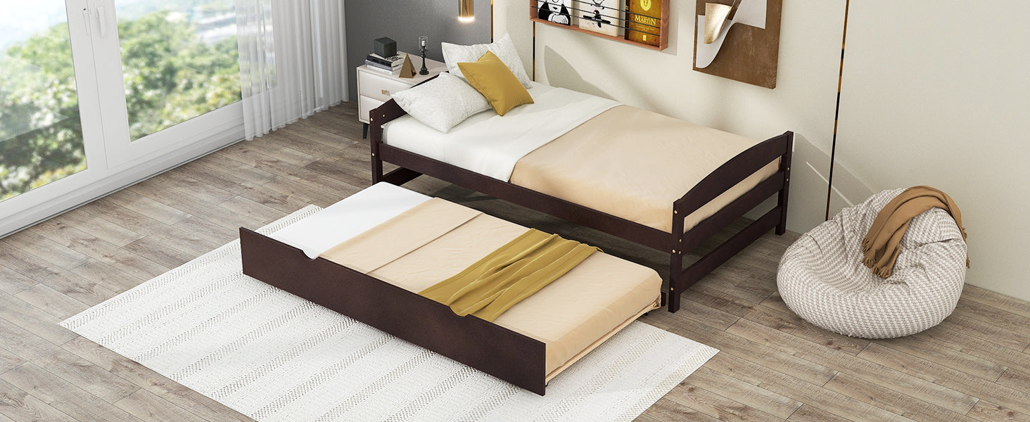 Twin Size Platform Bed with Twin Size Trundle, Espresso - Atlantic Fine Furniture Melbourne FL