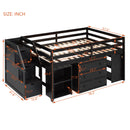 Full Size Loft Bed with Retractable Writing Desk and 3 Drawers, Wooden Loft Bed with Storage Stairs and Shelves, Espresso