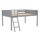 Full Size Wood Loft Bed with Ladder, ladder can be placed on the left or right, Gray