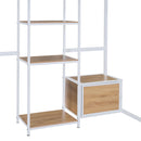 Full Size Loft Bed With Desk And Stool, With Open Style Wardrobe, Shelves And Cabinet - White
