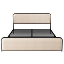 Modern Metal Bed Frame with Curved Upholstered Headboard and Footboard Bed with Under Bed Storage, Heavy Duty Metal Slats, King Size, Beige