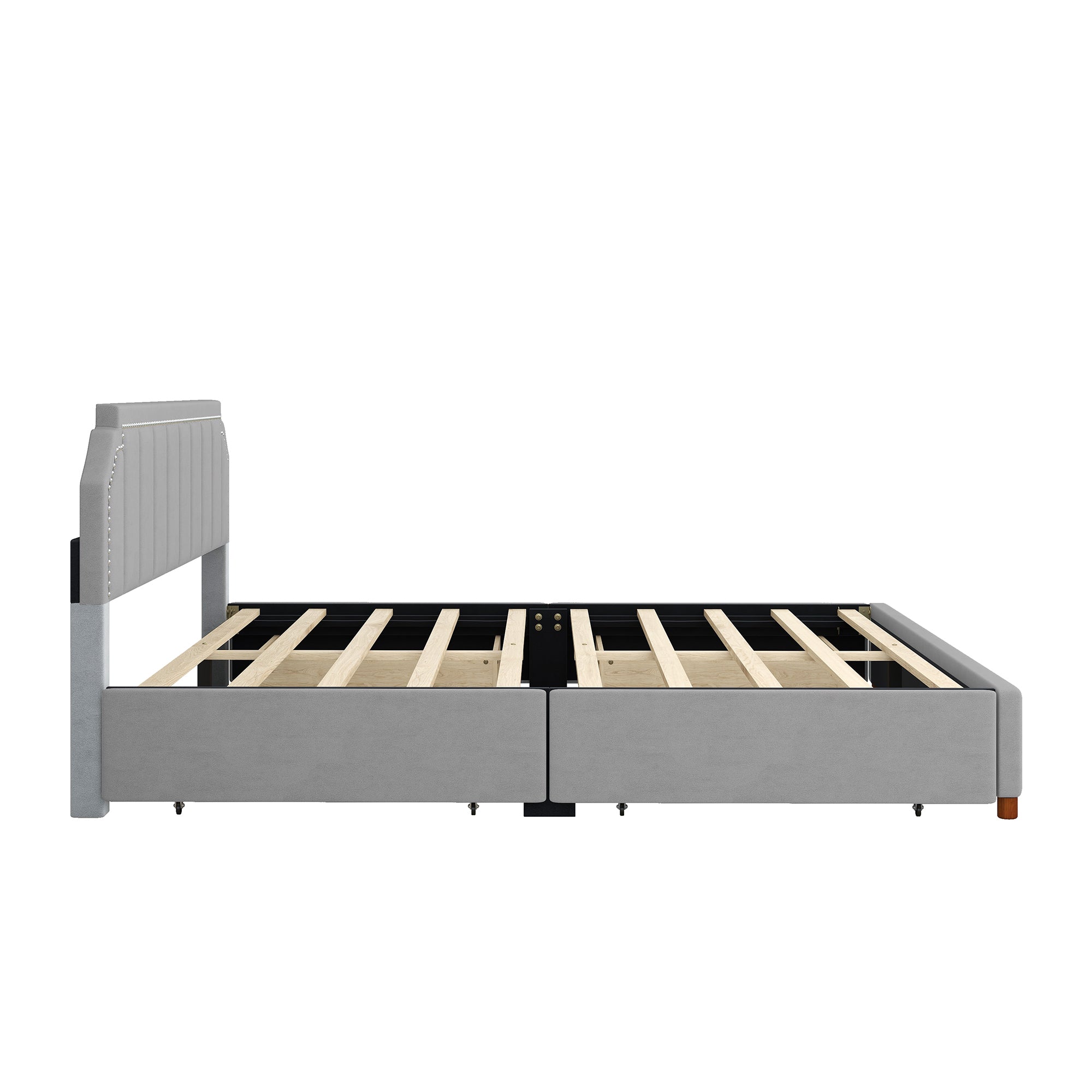 King Size Upholstery Platform Bed with Four Storage Drawers,Support Legs,Grey - Atlantic Fine Furniture Melbourne FL