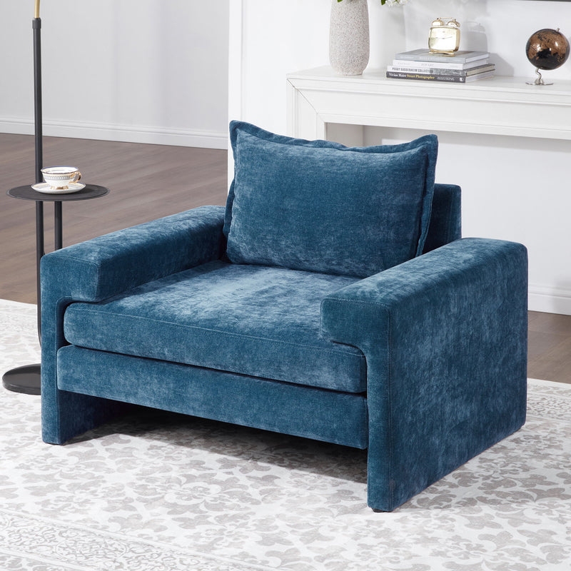 Chenille Upholstered Accent Chair With Wide Armrests And Ergonomic Back Support