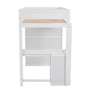 Wood Twin Size Loft Bed with Wardrobes and 2-Drawer Desk with Cabinet, White