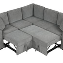 Sectional Sofa Convertible Pull-Out Bed With Storage Ottoman & USB Ports