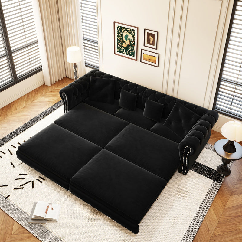 3 In 1 Pull Out Sofa Bed, Convertible Sleeper Sofa Bed, 3 Seater Sofa With Movable Ottoman - Black