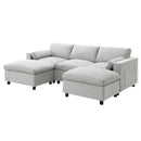 Modular Sectional With Storage Pockets, 5 Seat U Shaped Couch Set With Pillows, Free Combination Modern Cloud Sofa With 2 Movable Ottoman