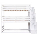 Twin Size Triple Bunk Bed With Storage Staircase, Separate Design - White