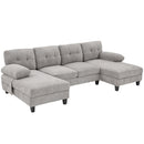 U-Shaped Sectional Sofa 103.5" Black Chenille Fabric Couch With Dual Chaise Lounges, Storage Pockets, Armrest Pillows
