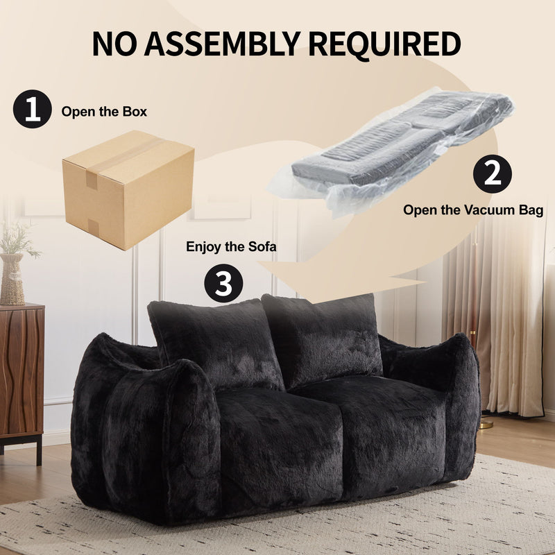 Giant Bean Bag Couch, Ultra Soft Fluffy Loveseat For Living Room Reading Chair With Pillows - Black