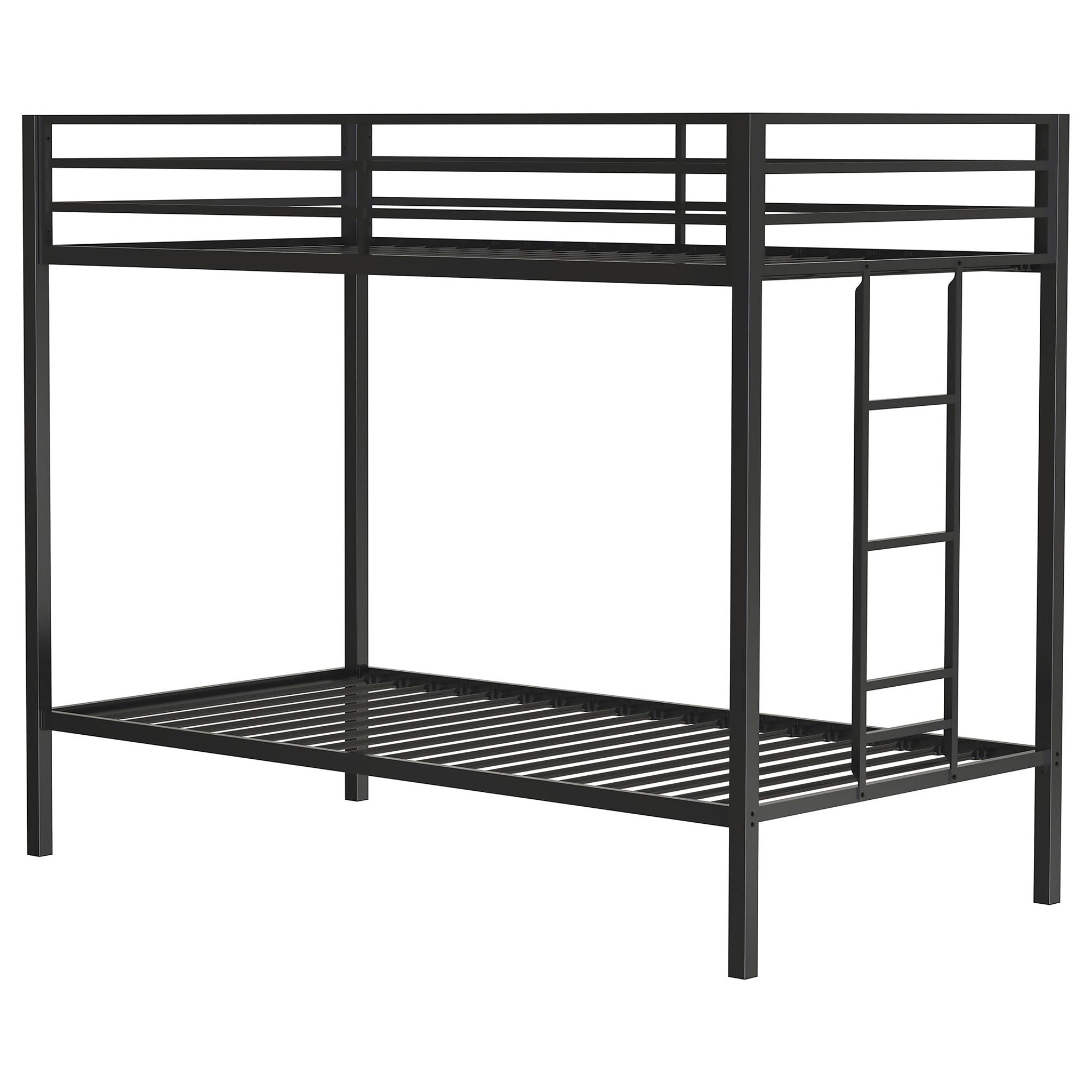 Alevera Metal Twin Over Twin Bunk Bed with Ladder Black