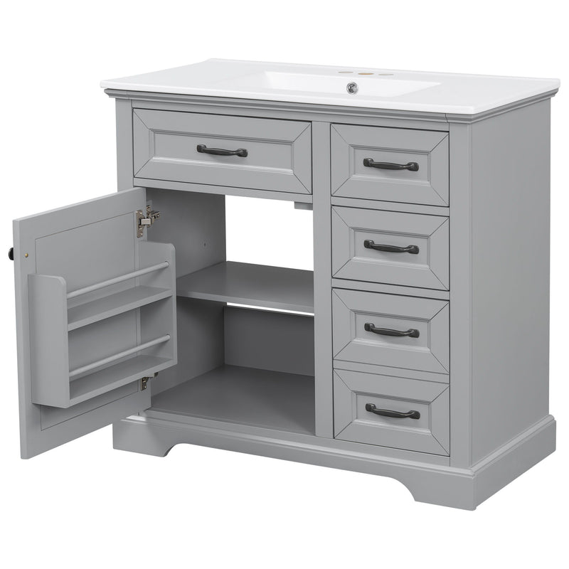 36" Bathroom Vanity With Sink, 2 Tip Out Drawers, Soft Close Hinges