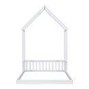 Full Roof-framed Headboard Floor Bed with Headboard Guardrails, without Slats White