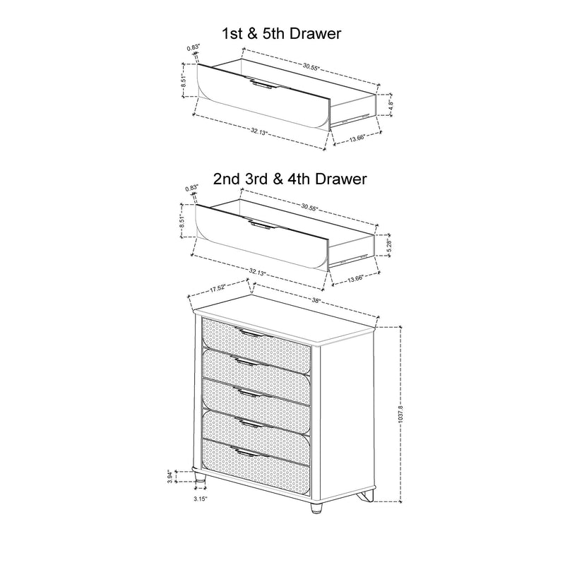 Laura - 5 Piece Bedroom Set With Upholstered Headboard