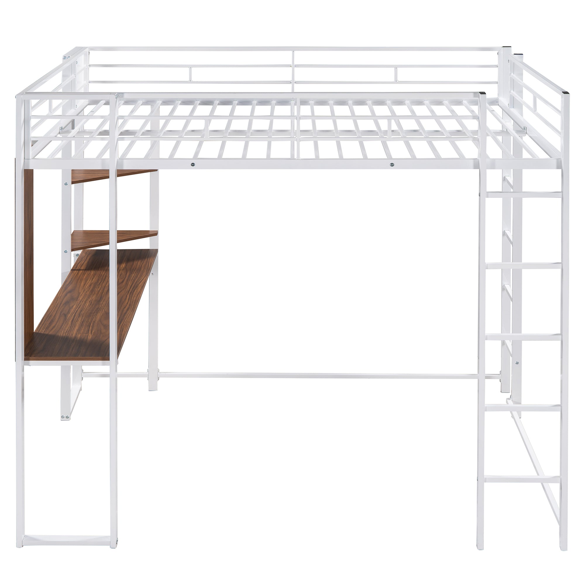 Full Size Metal Loft Bed with 2 Shelves and one Desk ,White (Old SKU: LP000191AAK ) - Atlantic Fine Furniture Melbourne FL