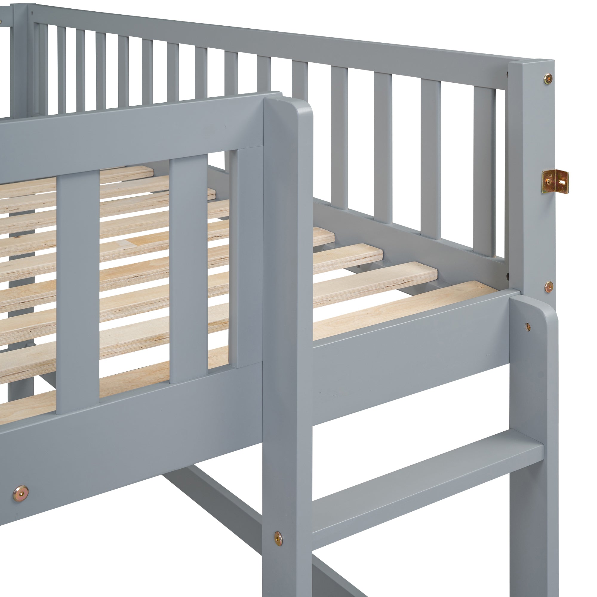Full Size Low Loft Bed with Ladder and Slide,Gray - Atlantic Fine Furniture Melbourne FL