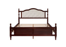 Pine Wooden Bed With Upholstered Headboard And Panel Footboard, With Two Bed Rail Support Feet And Central Platform Support Feet