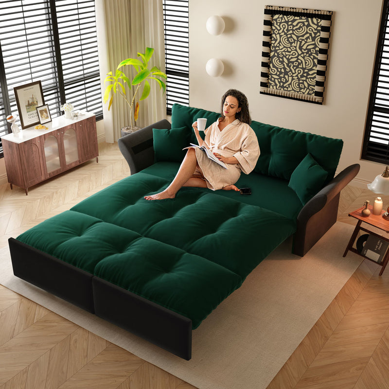 Queen Pull Out Sofa Bed, 3 In 1 Convertible Sleeper Tufted With 2 Soft Pillows