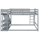 Full over Full Bunk Bed with Ladder, Slide and Shelves, Gray