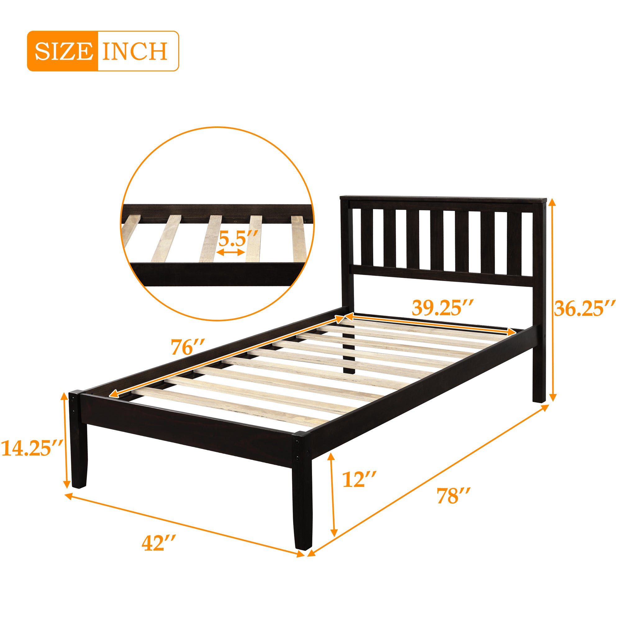 Wood Platform Bed with Headboard/Wood Slat Support,Twin (Espresso) - Atlantic Fine Furniture Melbourne FL