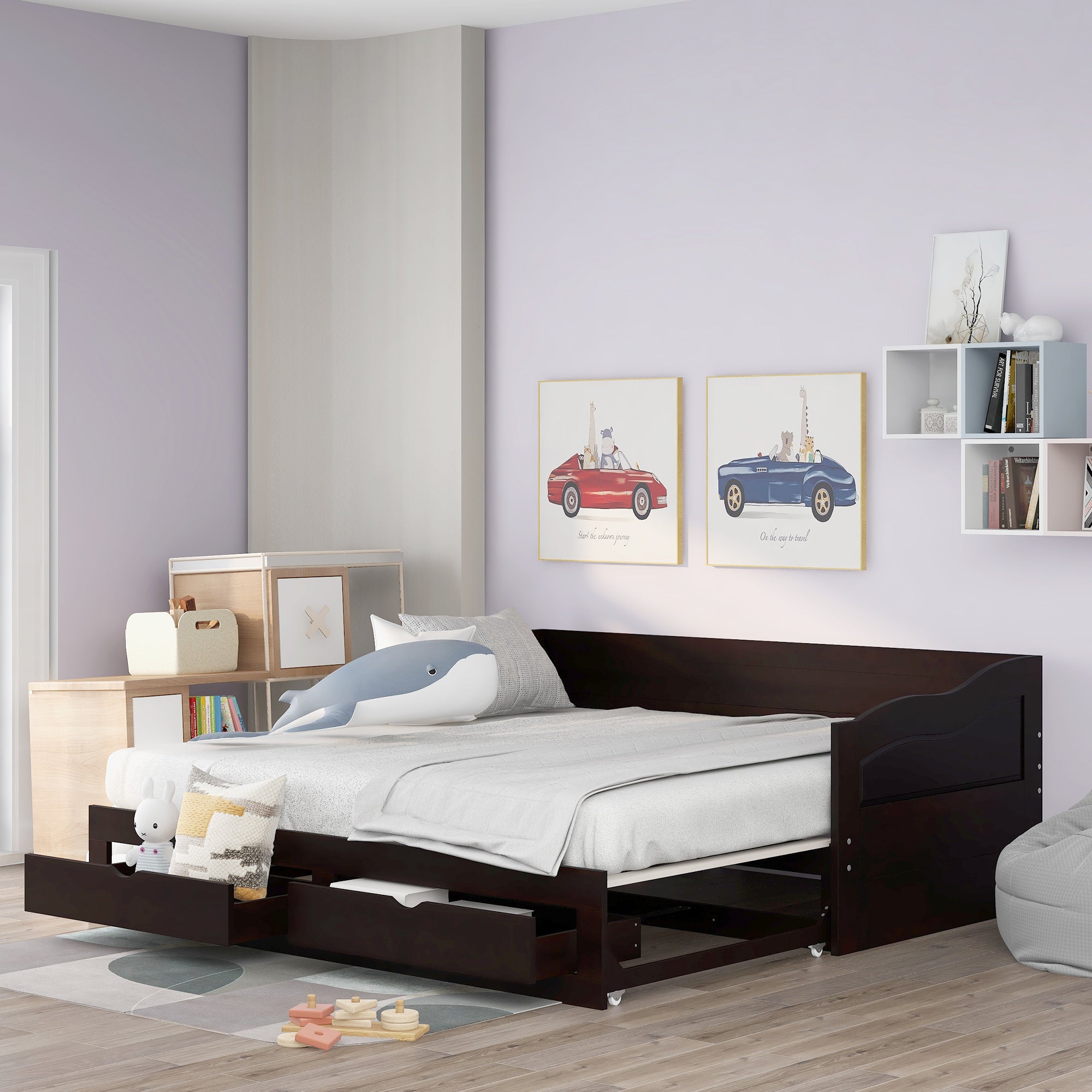 Wooden Daybed with Trundle Bed and Two Storage Drawers , Extendable Bed Daybed,Sofa Bed with Two Drawers, Espresso - Atlantic Fine Furniture Melbourne FL